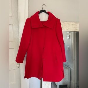 Bright red pea coat